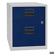 Rollcontainer Light aus Stahl, grau/blau mit 1 Schub und 1 Hängeregistratur