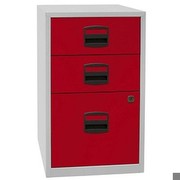 Broschubladenschrank PFA, 2 Material- + 1 HR-Schub, H672xB413, grau/rot PFA3506
