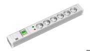 Steckdosenleiste 6-fach mit ÜSS und Schalter, PVC grau, mit Schuko-Stecker 19"