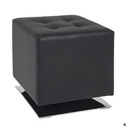 Hocker aus Massivholz mit schwarzem Kunstleder bezogen, Fußleiste in Edelstahloptik, Breite 40cm x