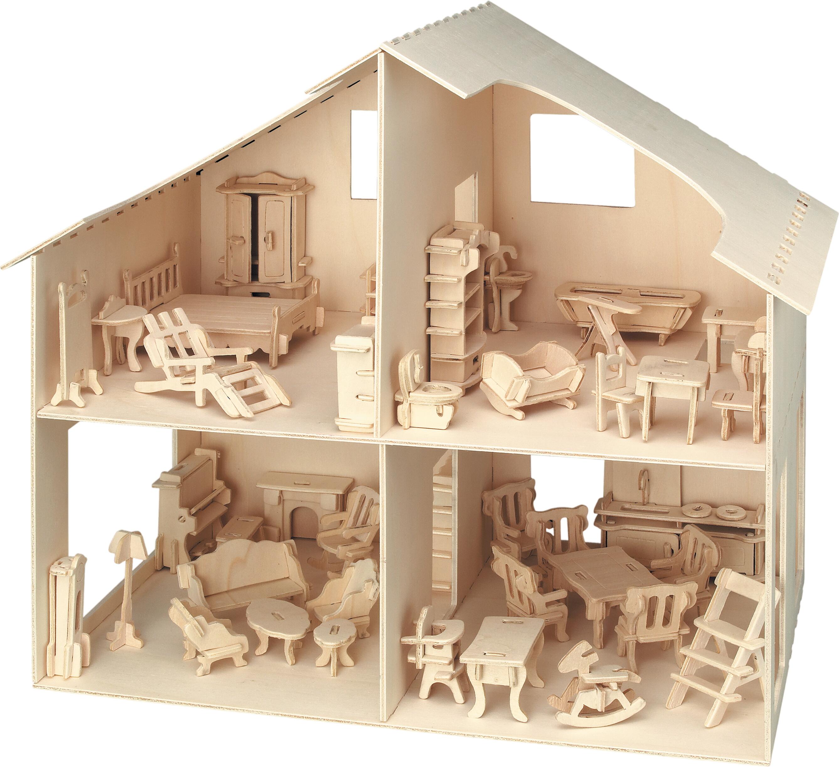 Pebaro Holzbausatz Puppenhaus mit Möbeln (880)