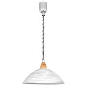 Klassische Pendelleuchte "Lord 2" in Edelstahl Finish und Buche mit Alabasterglas