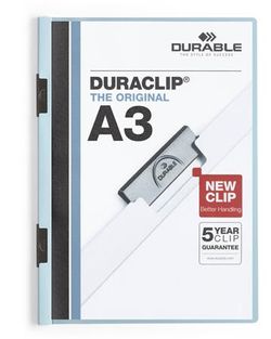 Durable 221806 Klemm-Mappe Duraclip A3, Hartfolie, bis 60 Blatt A3, blau, 10er Packung
