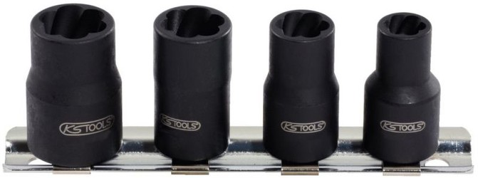 KS TOOLS 1/4" SPIRALNUT-STECKNUß-SATZ 4tlg. 8-10-12-13mm, auf Clip-Leiste