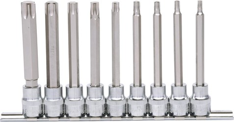 KS Tools 918.1550 3/8 Zoll Chrome Plus Bit-Stecknuss-Satz für TX-Schrauben, lang, 9-teilig, T20-T60