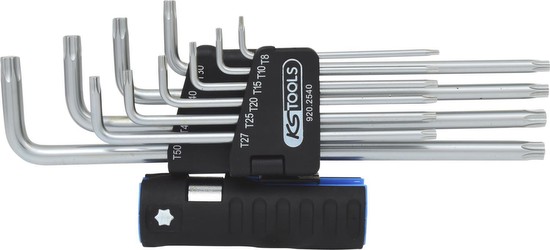 KS Tools 920.2540 Classic 3 in 1 TX-Winkelstiftschlüssel-Satz, extra lang, 9-teilig, T10-T50