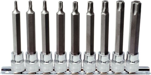 KS Tools 918.3969 3/8 Zoll Chrome Plus Bit-Stecknuss-Satz für TX-Schrauben mit Bohrung, lang