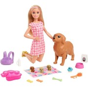 Mattel Barbie Puppe (blond) mit Hund und Welpen (HCK75)