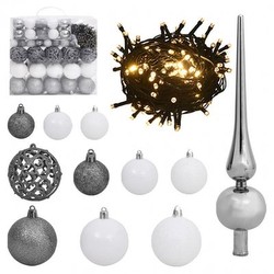vidaXL Weihnachtskugel-Set mit Spitze & 300 LEDs Weiß & Grau 120-tlg.