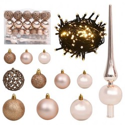 vidaXL Weihnachtskugel-Set mit Spitze und 150 LEDs Rotgolden 61-tlg.