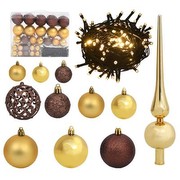 vidaXL Weihnachtskugel-Set mit Spitze und 150 LEDs Golden Bronze 61-tlg.