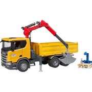 Bruder Scania Super 560R Baustellen-LKW mit Kran und 2 Paletten (03551)