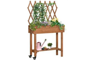 Outsunny Hochbeet mit Rankhilfe und zwei Rollen