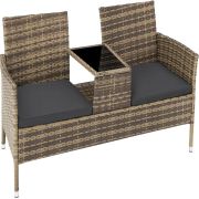 tectake Rattan Gartensitzbank mit Tisch tectake Rattan Gartensitzbank mit Tisch