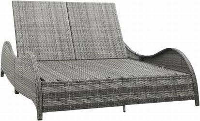 vidaXL Doppel-Sonnenliege mit Auflage Poly Rattan (49495)