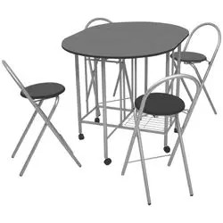 vidaXL Ausklappbarer Esstisch 5-tlg. Schwarz (243902) vidaXL Ausklappbarer Esstisch 5-tlg. Schwarz (243902)