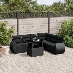 vidaXL Garten-Sofagarnitur mit Kissen Poly Rattan 7-tlg. (ohne Stauraum)