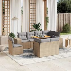 vidaXL Garten-Sofagarnitur mit Kissen 9-tlg. (3272732)
