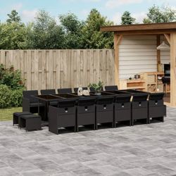 vidaXL Garten-Essgruppe mit Kissen Poly Rattan 17-tlg. (3210643)
