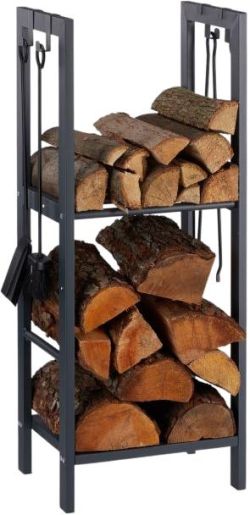 Relaxdays Kaminholzregal mit 2 Ablagen 40 x 30 x 100 cm (10026017_943)