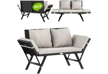 Casaria Gartenbank Polyrattan mit Liegefunktion 3-Sitzer