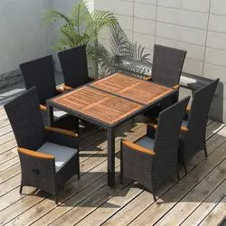 vidaXL Garten-Essgruppe Poly Rattan Akazienholz 7-tlg. (48013)