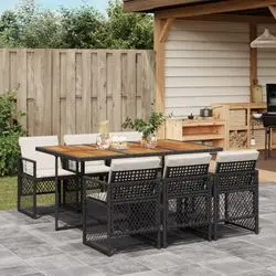 vidaXL Garten-Essgruppe mit Kissen Poly Rattan 7-tlg. (3210735)