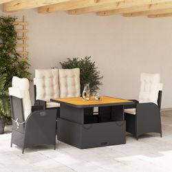 vidaXL Garten-Essgruppe mit Kissen Schwarz Poly Rattan 4-tlg. (3277440)
