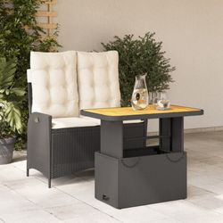 vidaXL Garten-Essgruppe mit Kissen Schwarz Poly Rattan 2-tlg. (3277442)
