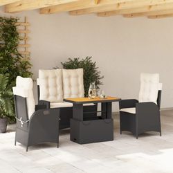 vidaXL Garten-Essgruppe mit Kissen Schwarz Poly Rattan 4-tlg. (3277443)