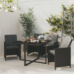 vidaXL Garten-Essgruppe mit Kissen Rattan Schwarz 5-tlg. (3095504)