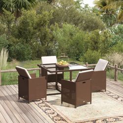 vidaXL Garten-Essgruppe mit Kissen Rattan Braun 5-tlg. (3095512)