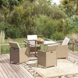vidaXL Garten-Essgruppe mit Kissen Rattan Beige 5-tlg. (3095515)
