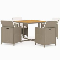vidaXL Garten-Essgruppe mit Kissen Rattan Beige 5-tlg. (3095527)