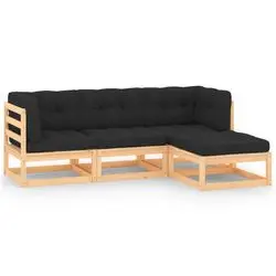 vidaXL Garten-Lounge-Set mit Kissen Massivholz 4-tlg. (3083782)