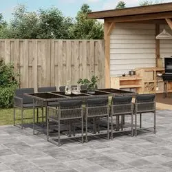 vidaXL Garten-Essgruppe mit Kissen Grau Rattan 9-tlg. (3211460)