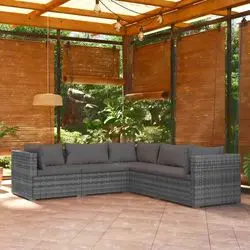 vidaXL Garten-Lounge-Set mit Kissen Poly Rattan 5-tlg. (3101701)