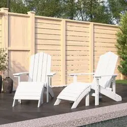 vidaXL Adirondack-Gartenstühle 2 Stk. mit Hockern Weiß (3095696)