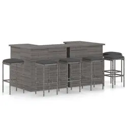 vidaXL Gartenbar-Set mit Kissen Poly Rattan 8-tlg. Grau (3064927) vidaXL Gartenbar-Set mit Kissen Poly Rattan 8-tlg. Grau (3064927)