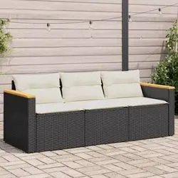 vidaXL Gartensofa mit Kissen 3-Sitzer Poly Rattan (365829)