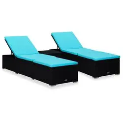 vidaXL Garten-Sonnenliegen mit Teetisch Poly Rattan 3-tlg. (3057663)