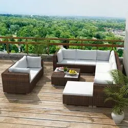 vidaXL Garten-Lounge-Set Auflagen Poly Rattan Braun 10-tlg. (41875)