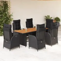 vidaXL Garten-Essgruppe mit Kissen Poly Rattan 7-tlg. (3213139)
