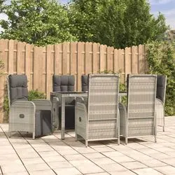 vidaXL Garten-Essgruppe mit Kissen Poly Rattan 7-tlg. (3185032)