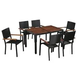 vidaXL Garten-Essgruppe Poly Rattan Akazie Massivholz 7-tlg. (43935)