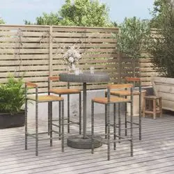 vidaXL Gartenbar Set Poly Rattan & Massivholz Akazie 5-tlg. (3187721)