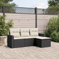 vidaXL Garten-Sofagarnitur mit Kissen Poly Rattan 4-tlg. (3218856)
