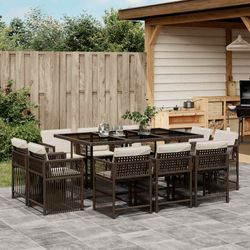 vidaXL Garten-Essgruppe mit Kissen Poly Rattan 11-tlg. (3211749)