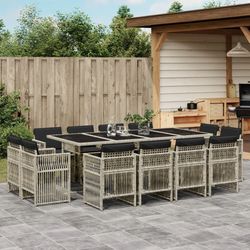vidaXL Garten-Essgruppe mit Kissen Poly Rattan 13-tlg. (3211043)
