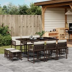 vidaXL Garten-Essgruppe mit Kissen Poly Rattan 11-tlg. (3211509)